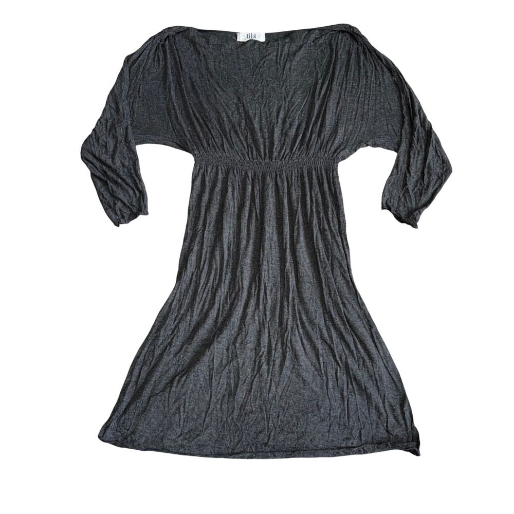 Tibi New York Dolman Sleeve Dress Womens M Grey Excellent Smocked Waist V-Neck